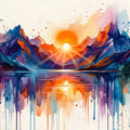 Mountain Lake - Watercolor Sunset Series Mural Wallpaper - pure wallpaper artwork