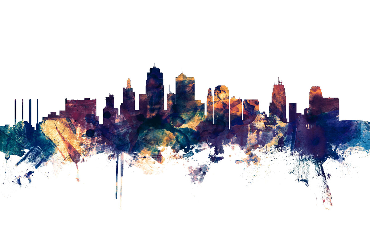 Kansas City Missouri Skyline Blue & Bronze Mural Wallpaper - pure wallpaper artwork
