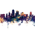 Kansas City Missouri Skyline Blue & Bronze Mural Wallpaper - pure wallpaper artwork