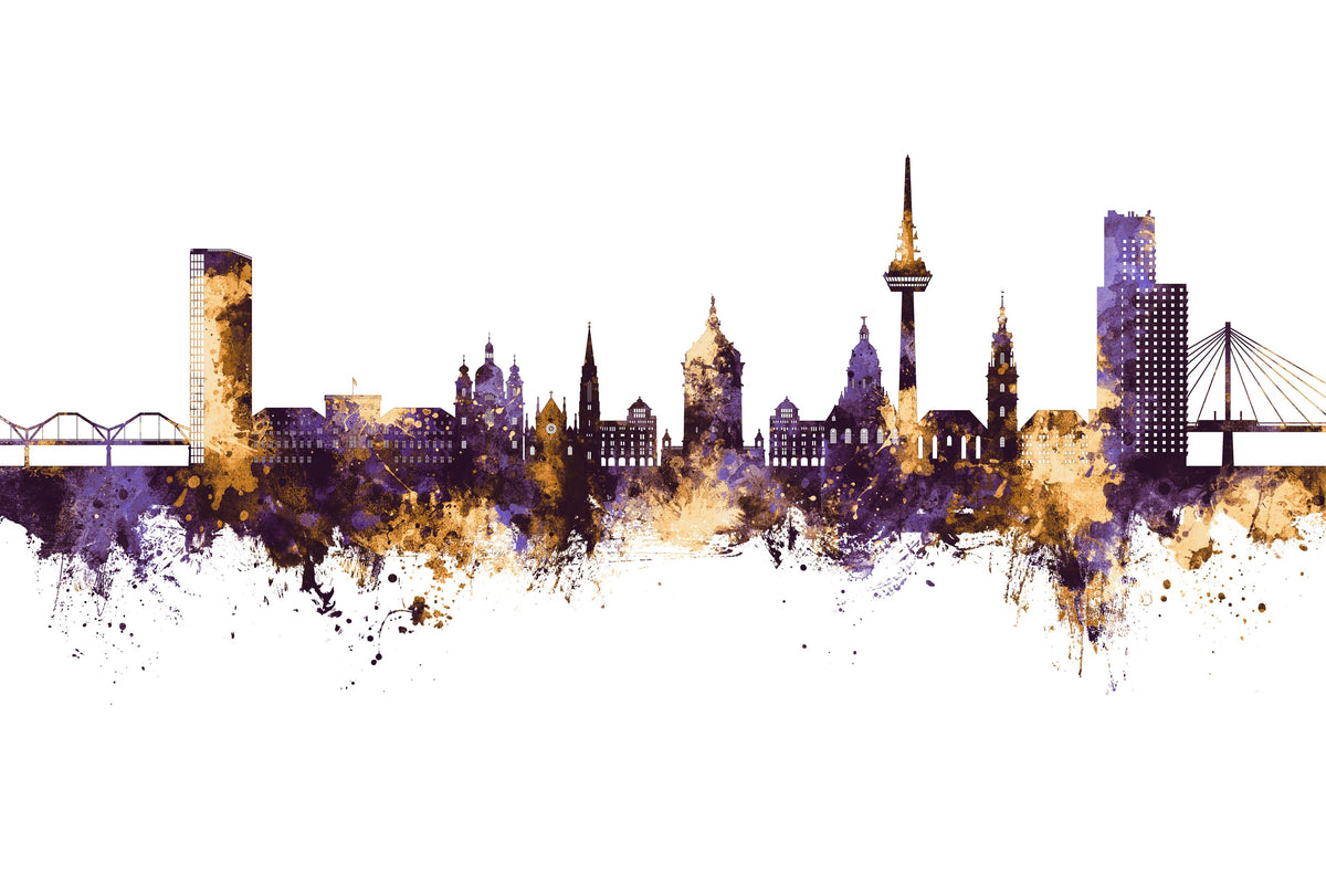 Mannheim Germany Skyline Purple & Gold Mural Wallpaper - pure wallpaper artwork