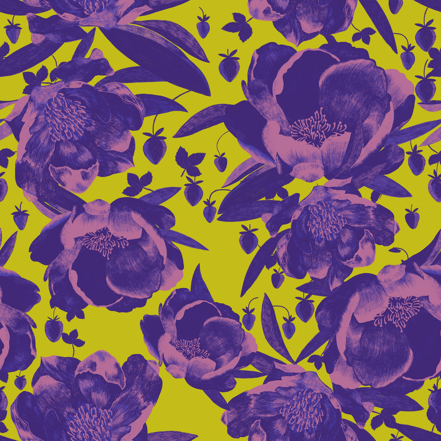 Pop Peonies, Purple & Lime Mural Wallpaper