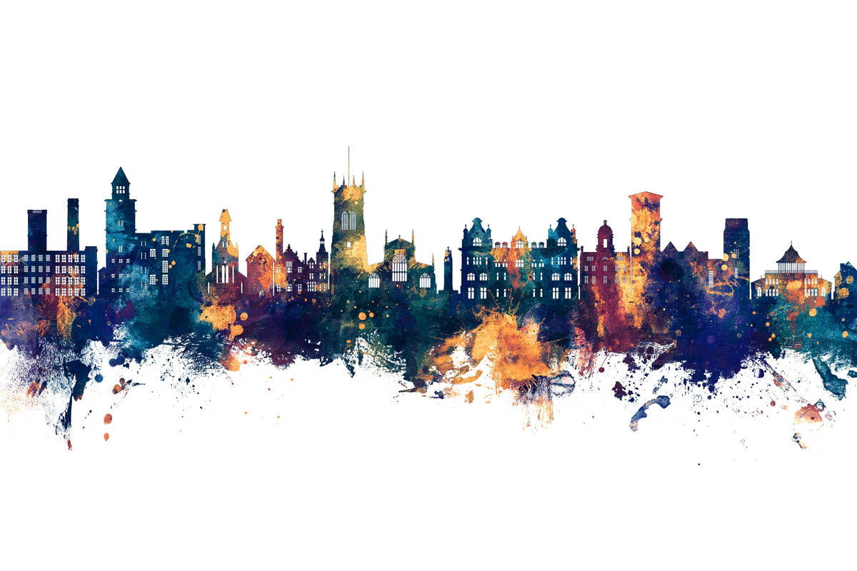 Wigan England Skyline Blue & Bronze Mural Wallpaper - pure wallpaper artwork