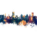 Wigan England Skyline Blue & Bronze Mural Wallpaper - pure wallpaper artwork