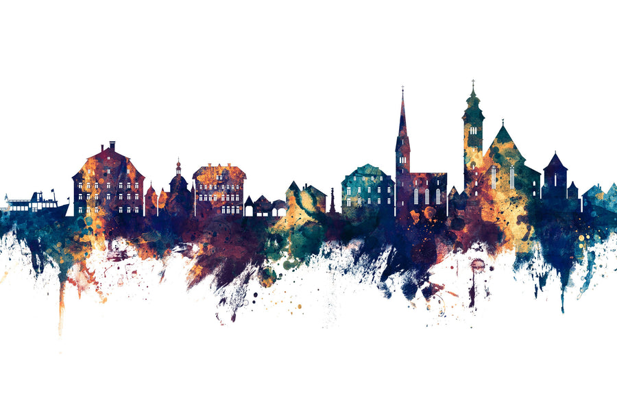 Hallstatt Austria Skyline Blue & Bronze Mural Wallpaper