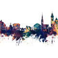Hallstatt Austria Skyline Blue & Bronze Mural Wallpaper - pure wallpaper artwork