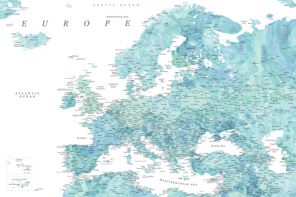 Europe Map Detailed - Maizah Mural Wallpaper - pure wallpaper artwork