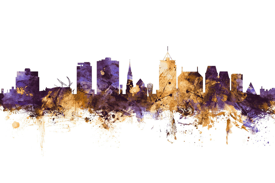Christchurch New Zealand Skyline Purple & Gold Mural Wallpaper