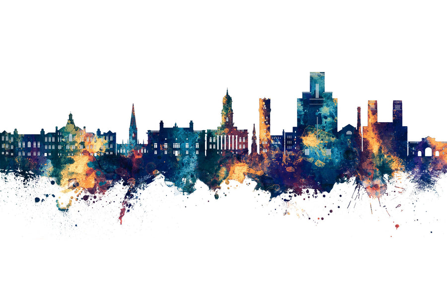 Birkehead England Skyline Blu & Bronze Mural Wallpaper