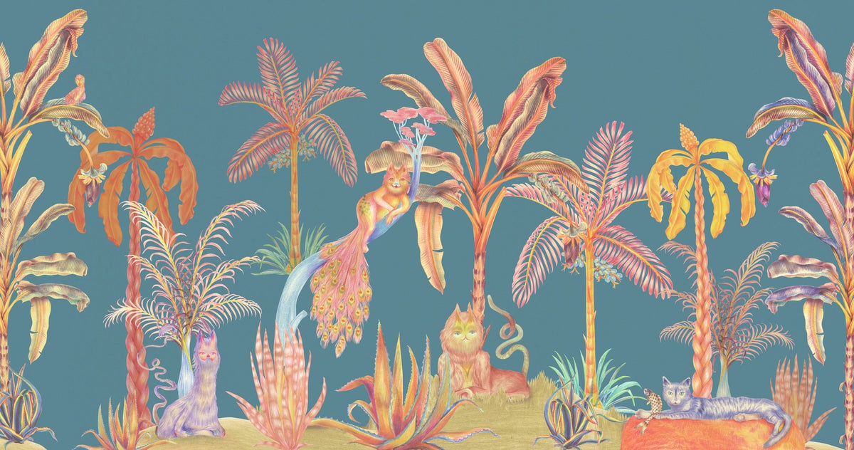 Colorful Jungle, Turqouise Mural Wallpaper - pure wallpaper artwork