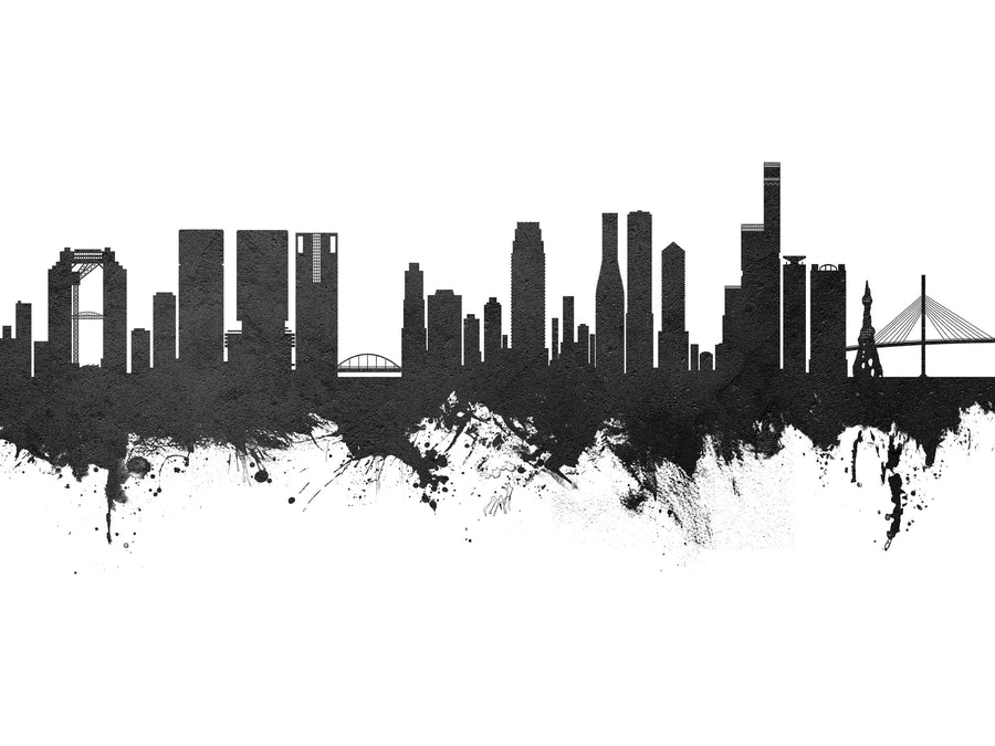 Osaka Skyline Black & White Mural Wallpaper