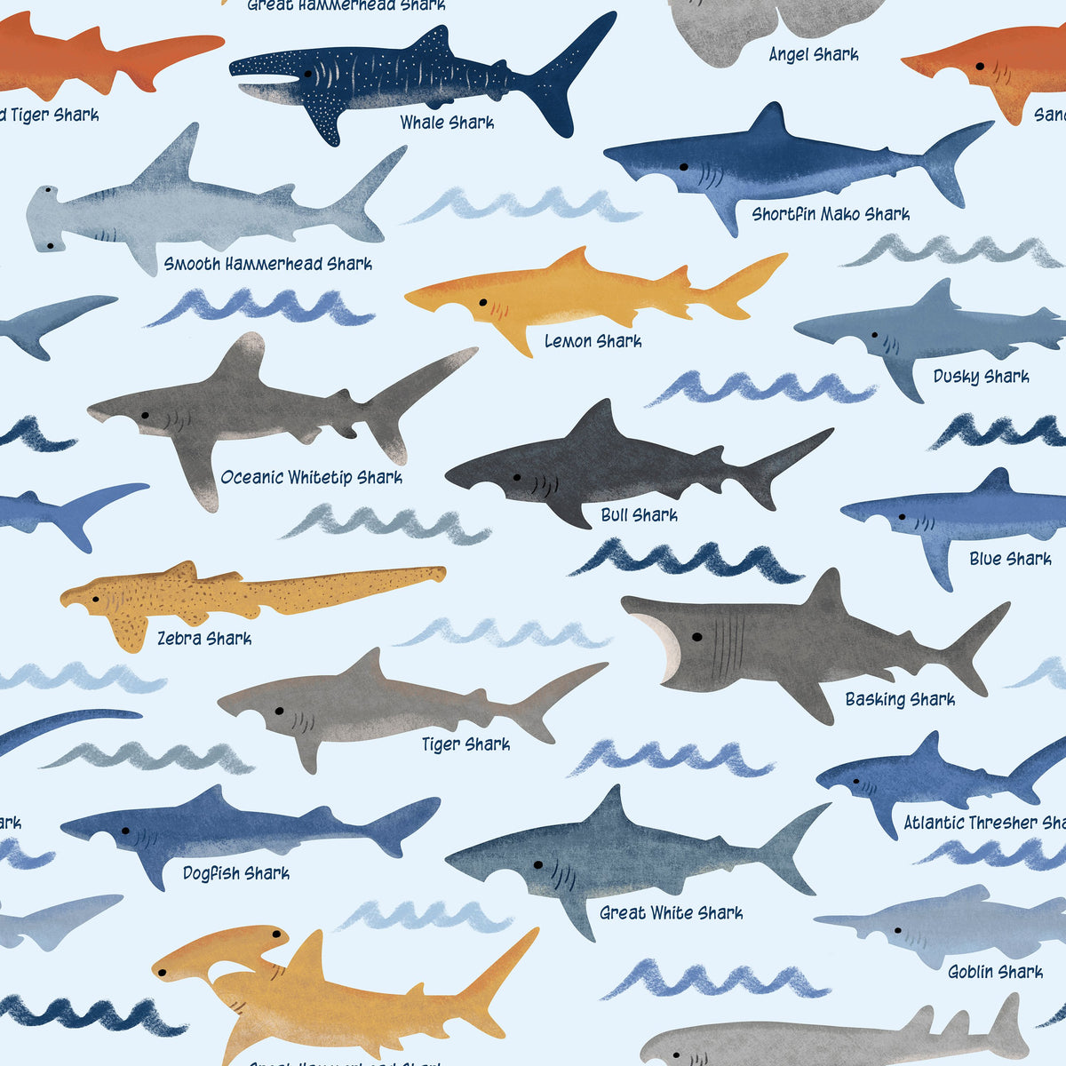 Sharks of the World Pattern Mural Wallpaper - pure wallpaper artwork