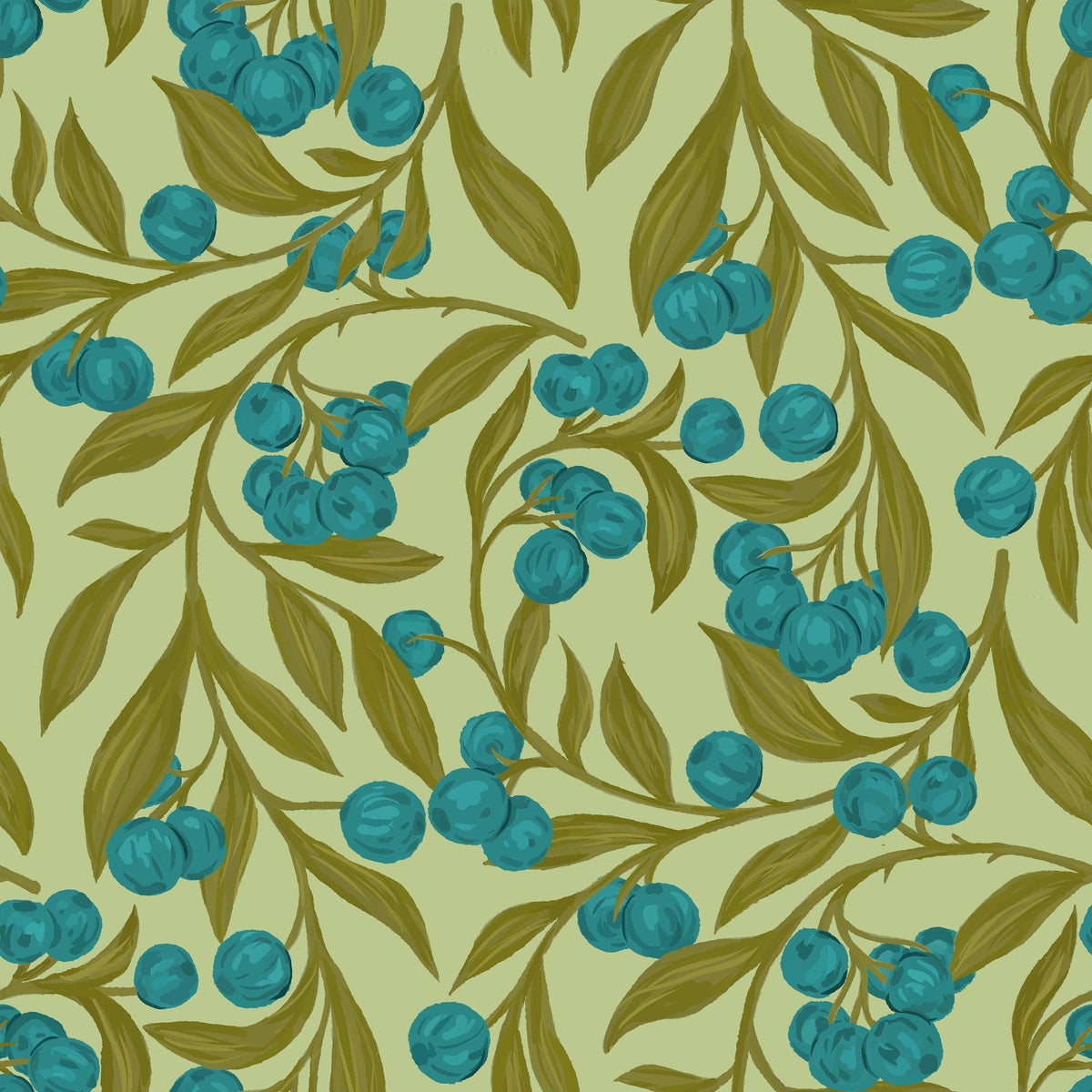 Autumn Berries, Blue Mural Wallpaper - pure wallpaper artwork
