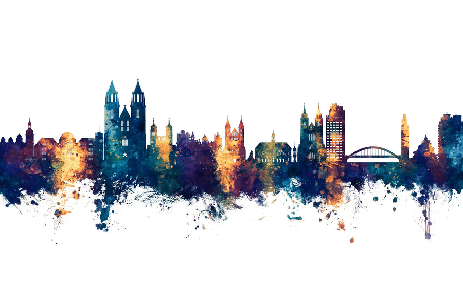 Magdeburg Germany Skyline Blue & Bronze Mural Wallpaper