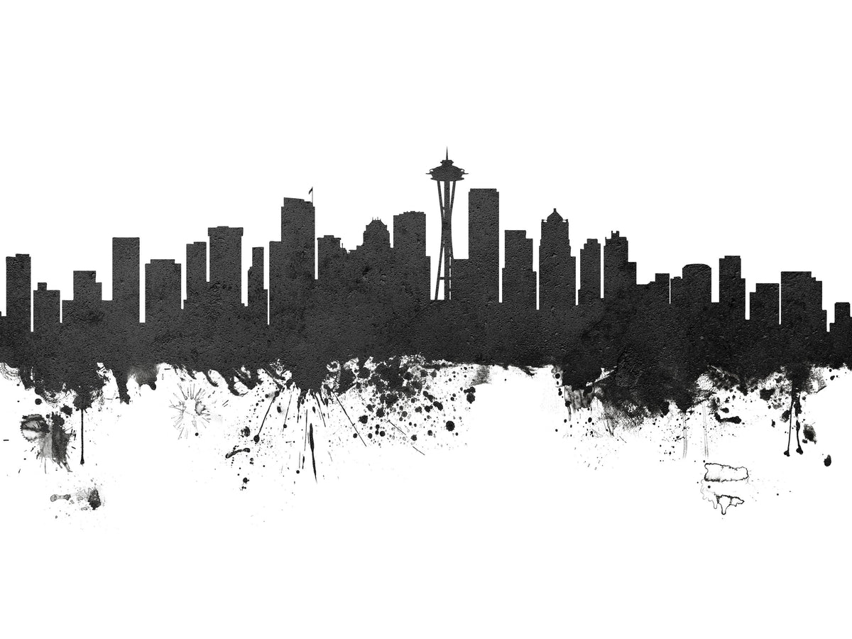 Seattle Skyline Black & White Mural Wallpaper - pure wallpaper artwork