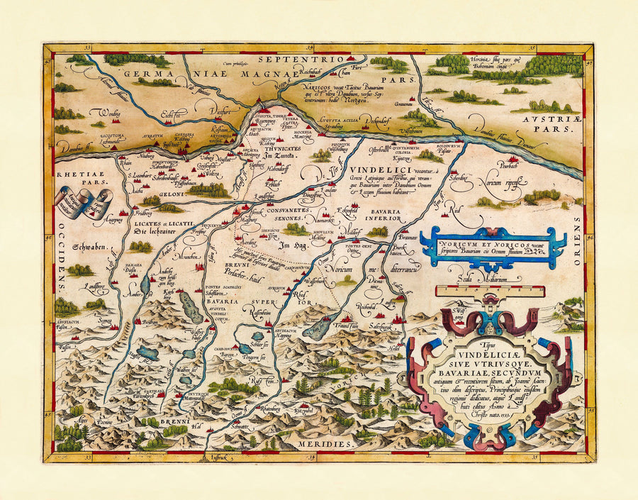 Old Map of Bavaria, Germany, 1570 Mural Wallpaper