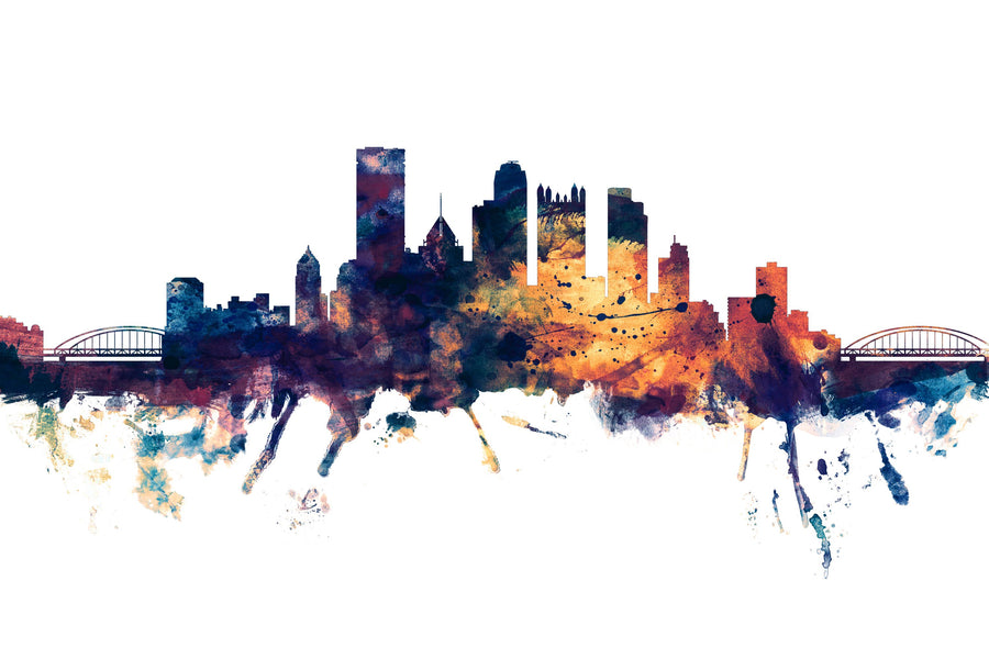Pittsburg Pennsylvania Skyline Blue & Bronze Mural Wallpaper