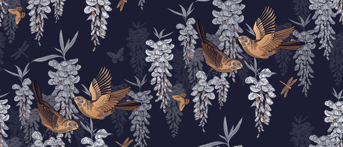 Elegant Birds Pattern Mural Wallpaper - pure wallpaper artwork