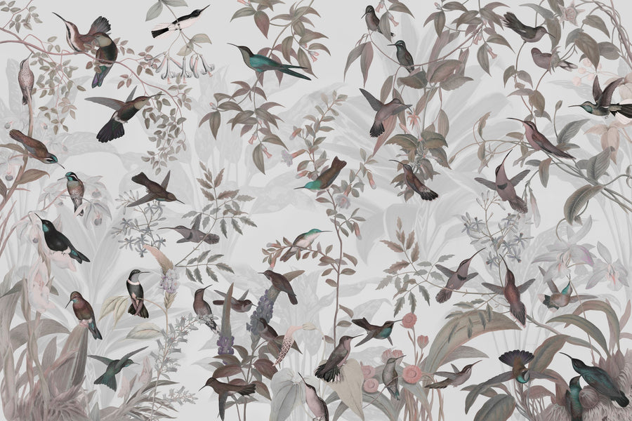 Birds Everywhere Red Mural Wallpaper