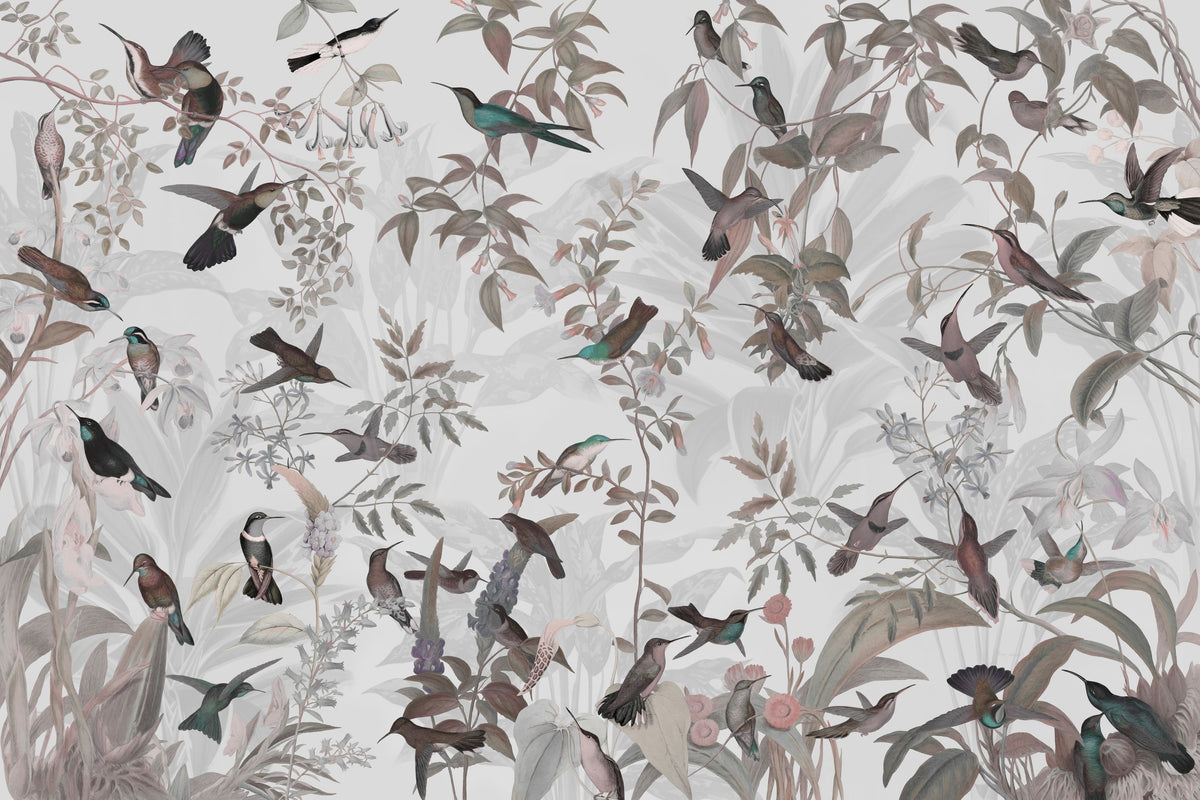 Birds Everywhere Red Mural Wallpaper - pure wallpaper artwork