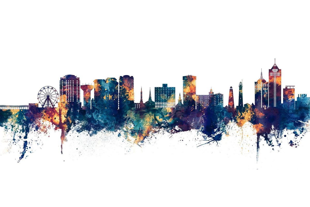 Virginia Beach Skyline Blue & Bronze Mural Wallpaper - pure wallpaper artwork