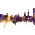 Leicester England Skyline Purple & Gold Mural Wallpaper - pure wallpaper artwork