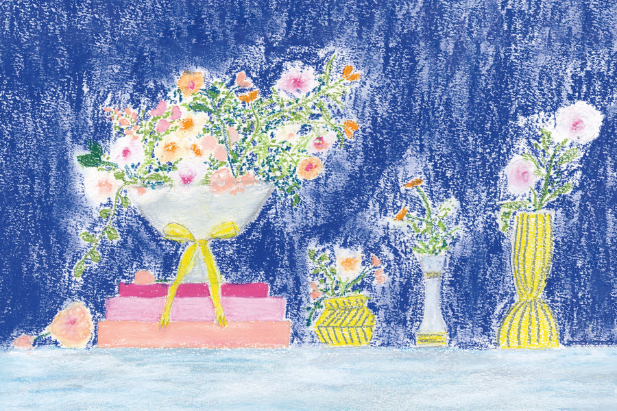 Flower Vases and Books Mural Wallpaper
