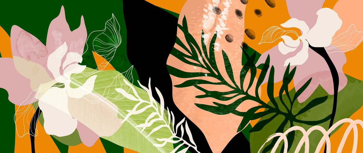 Graphic Leaves & Bold Colors Mural Wallpaper - pure wallpaper artwork
