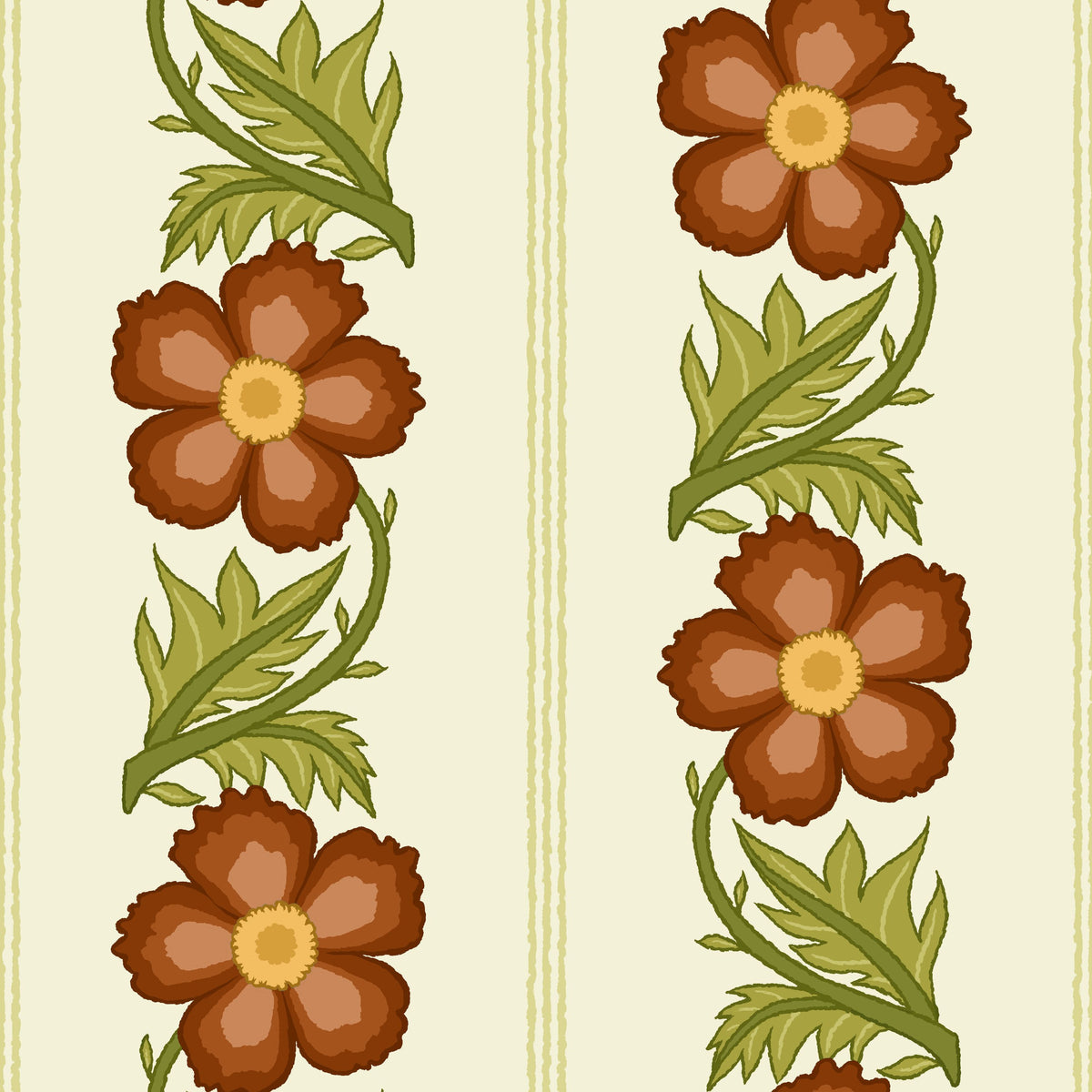 Floral Stripe, Red Mural Wallpaper - pure wallpaper artwork