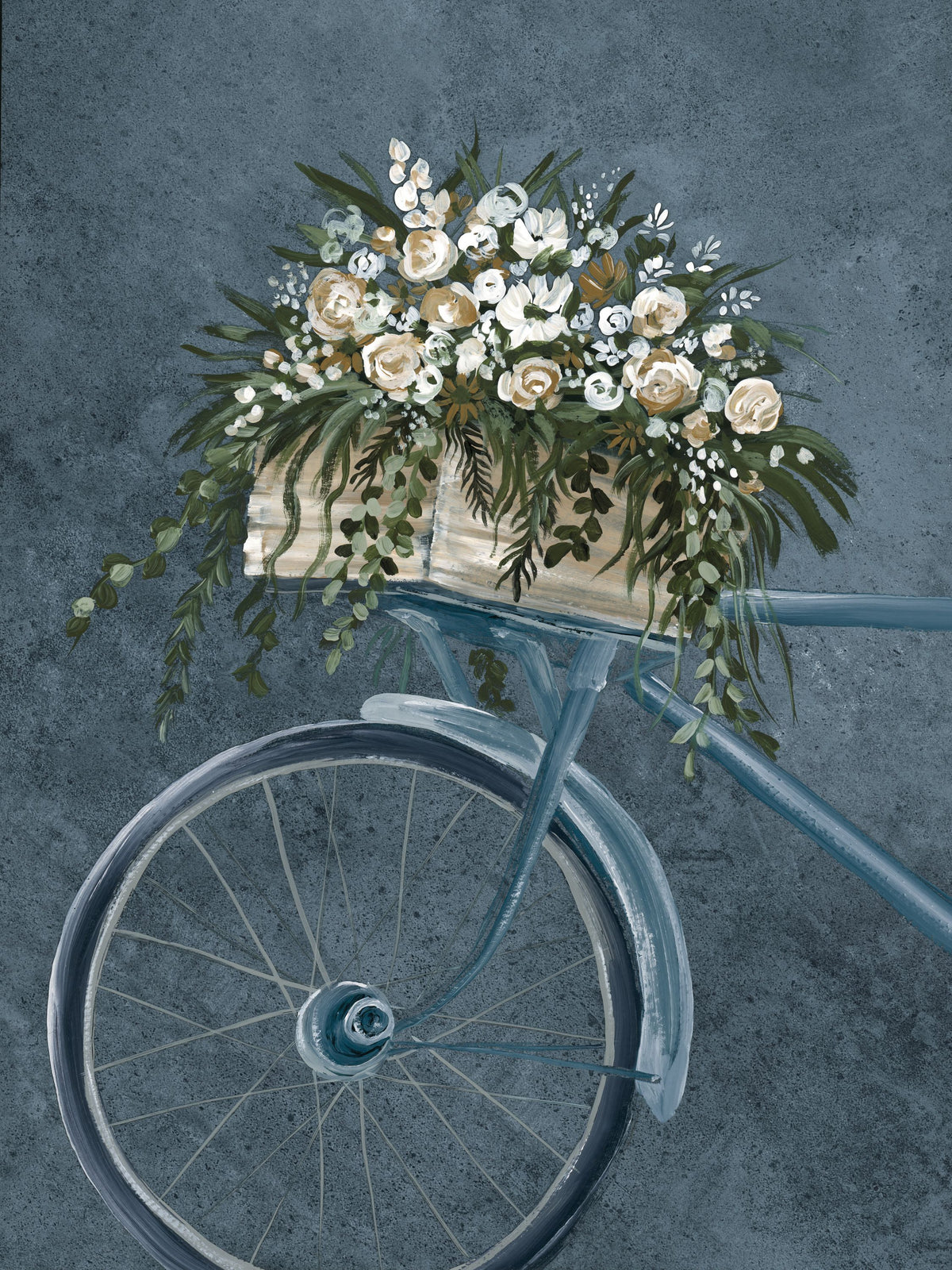 Vintage Bicycle with Florals Denim Mural Wallpaper - pure wallpaper artwork