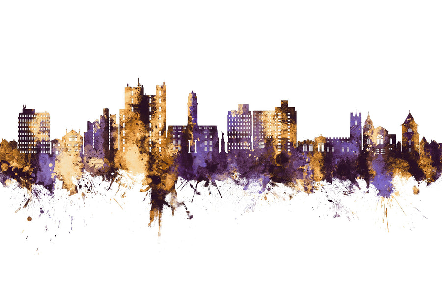 Luton England Skyline Purple & Gold Mural Wallpaper