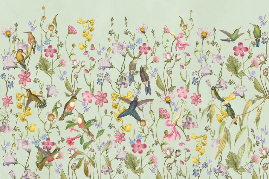Bird Garden Spring Green Mural Wallpaper