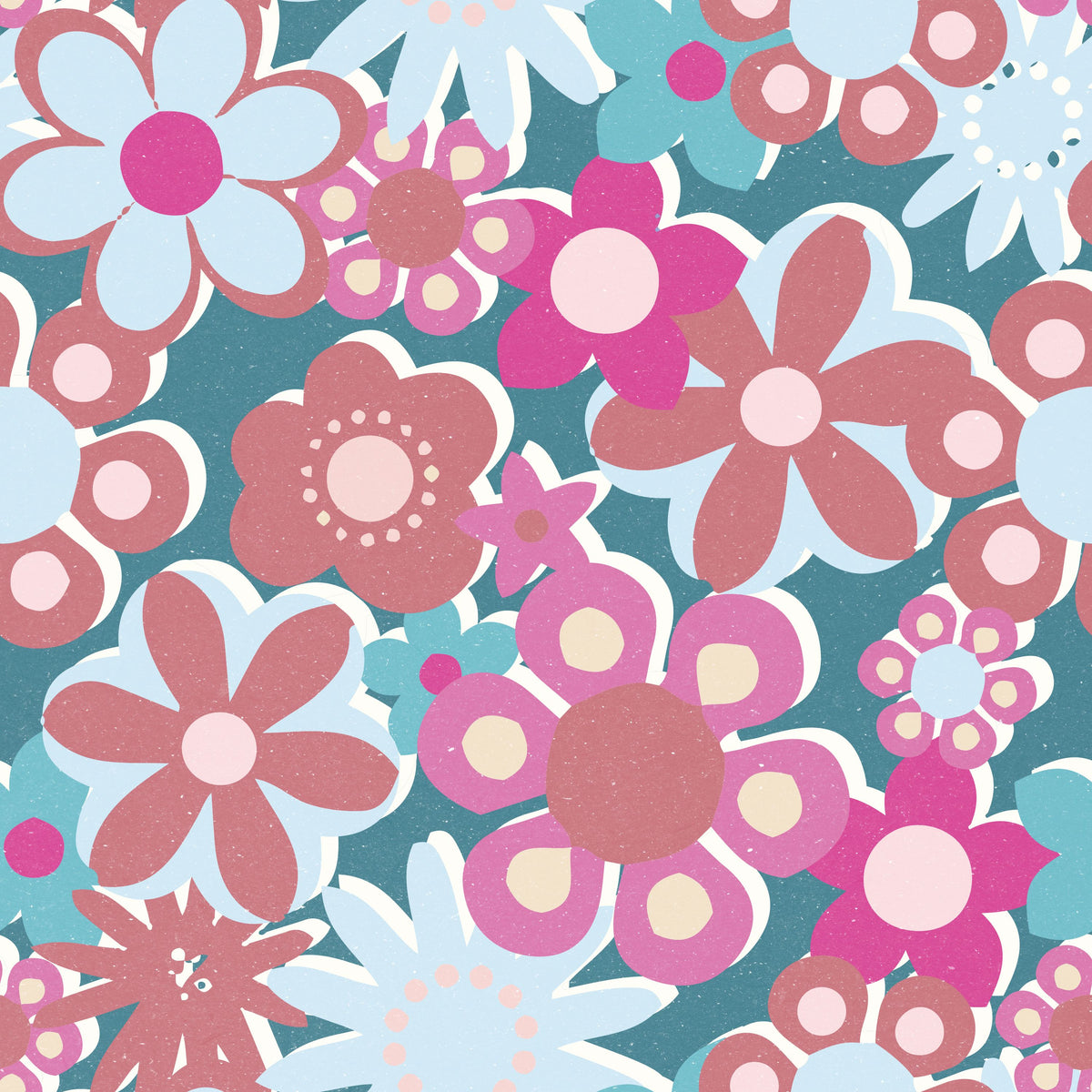 Flower Power, Turqoise Mural Wallpaper - pure wallpaper artwork