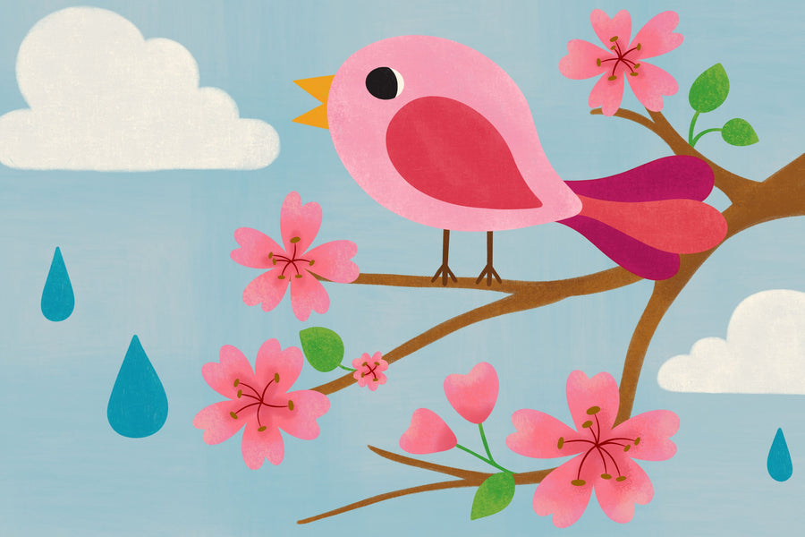 Retro Spring Bird Mural Wallpaper