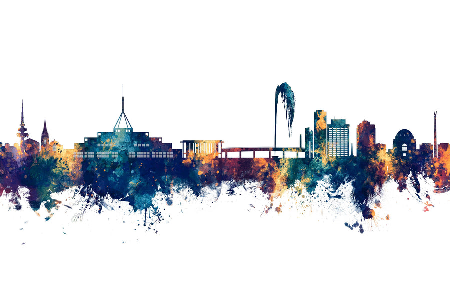 Canberra Skyline Blue & Bronze Mural Wallpaper