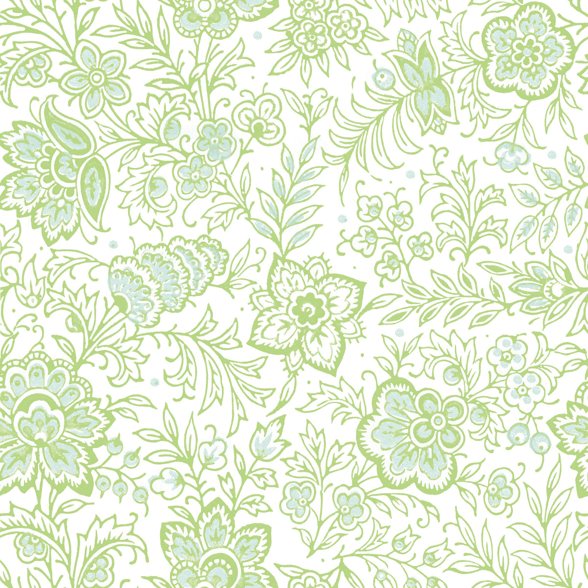 Kala Flowers Green on White Mural Wallpaper - pure wallpaper artwork