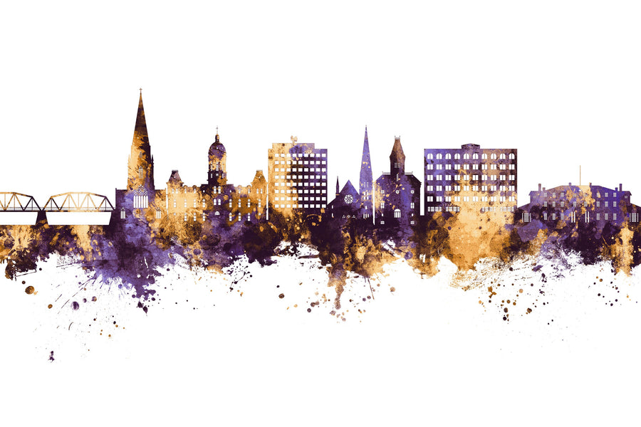 Fredericton Canada Skyline Purple & Gold Mural Wallpaper