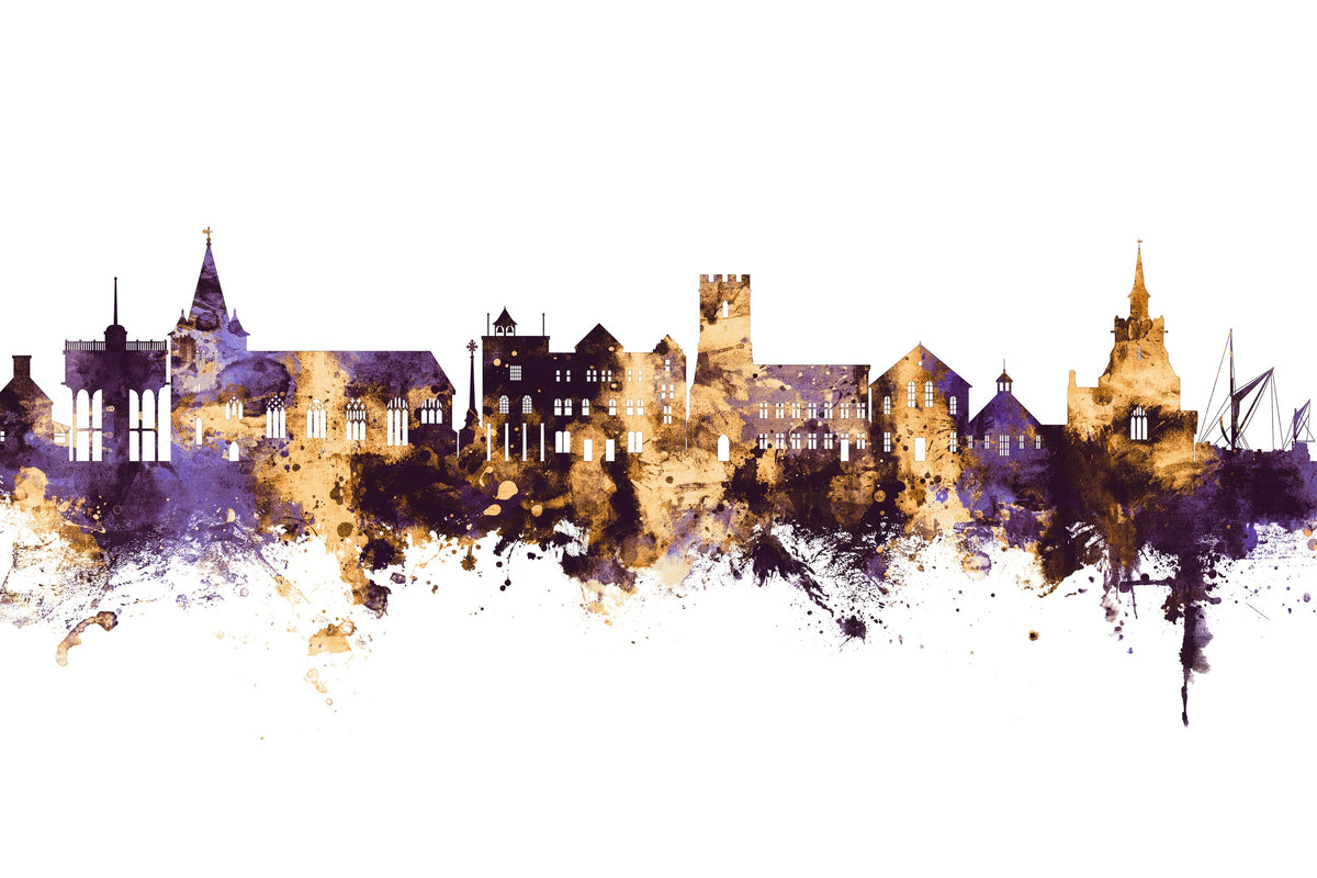 Maldon England Skyline Purple & Gold Mural Wallpaper - pure wallpaper artwork