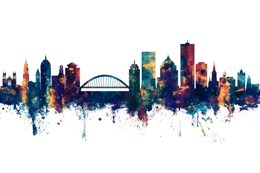 Rochester New York Skyline Blue & Bronze Mural Wallpaper