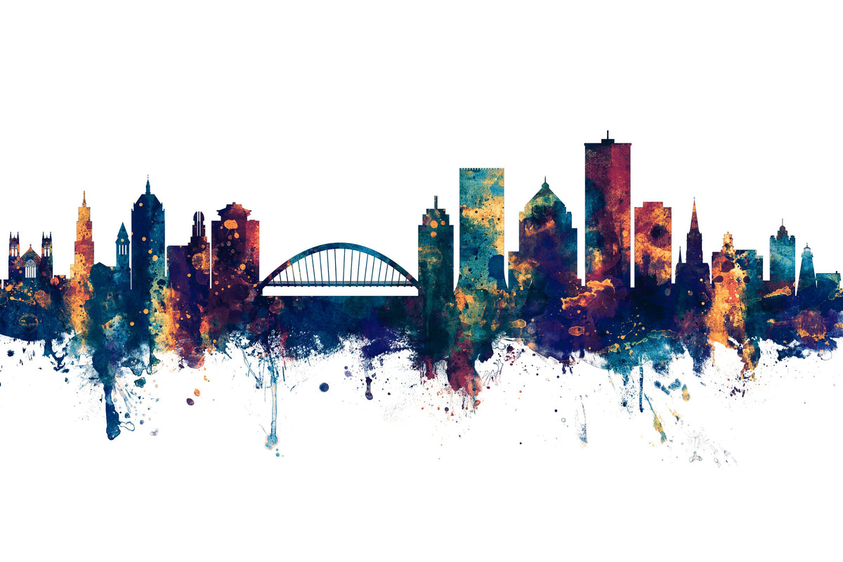 Rochester New York Skyline Blue & Bronze Mural Wallpaper - pure wallpaper artwork