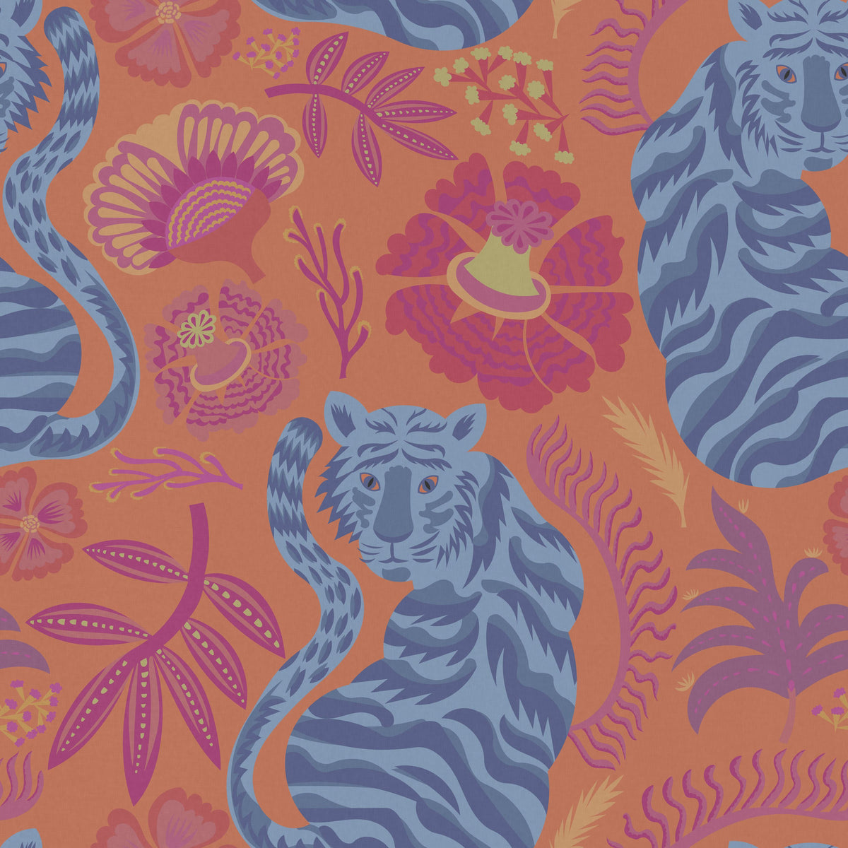 Painterly Tigers Orange Mural Wallpaper - pure wallpaper artwork