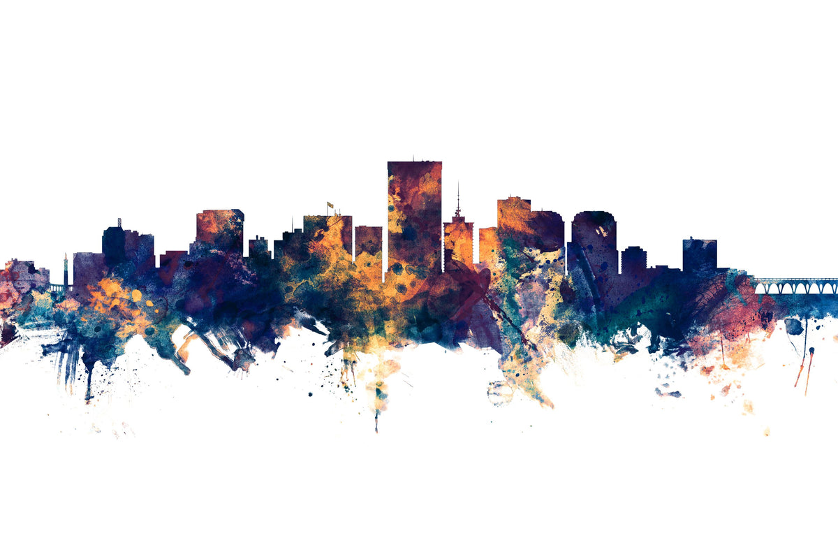 Richmond Virginia Skyline Blue & Bronze Mural Wallpaper - pure wallpaper artwork