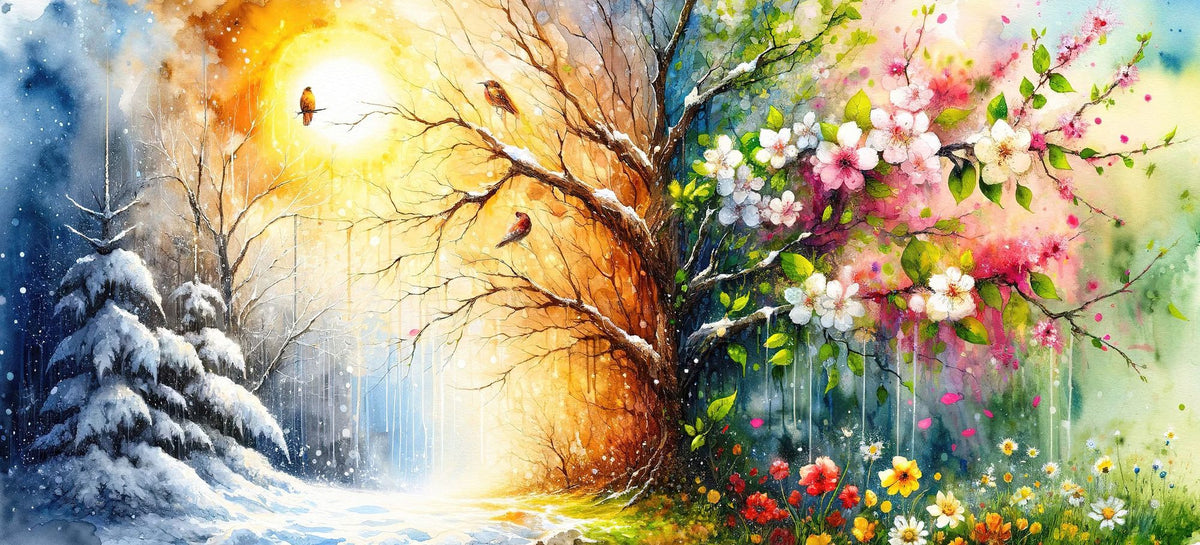 From Winter to Summer in Watercolor Mural Wallpaper - pure wallpaper artwork