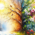 From Winter to Summer in Watercolor Mural Wallpaper - pure wallpaper artwork