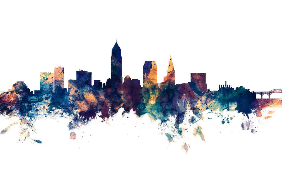 Cleveland Ohio Skyline Blue & Bronze Mural Wallpaper