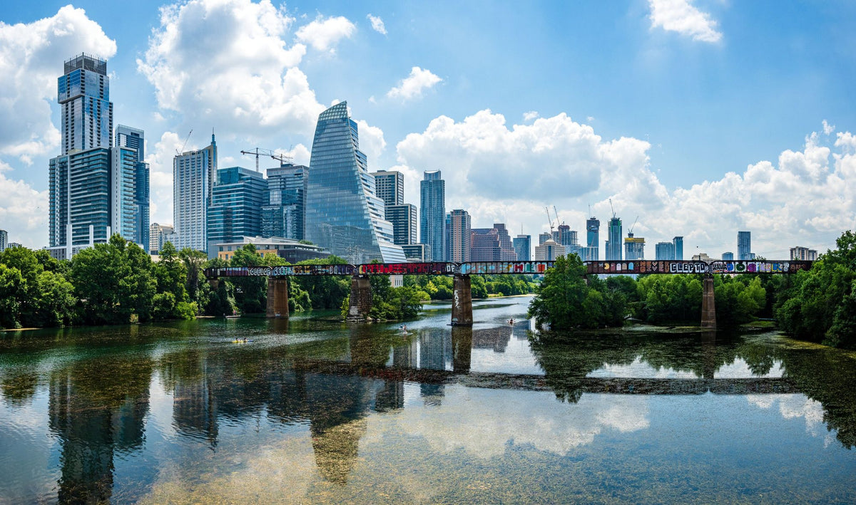 Urban Skyscrapers Blue Sky Reflection Mural Wallpaper - pure wallpaper artwork
