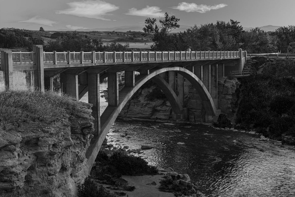 Lundbreck Falls Bridge BW Mural Wallpaper - pure wallpaper artwork