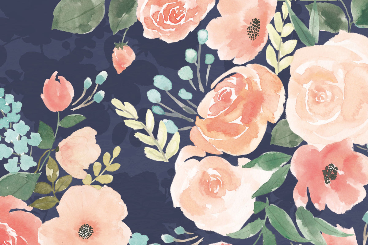 Blooming Delight III Blue Mural Wallpaper - pure wallpaper artwork