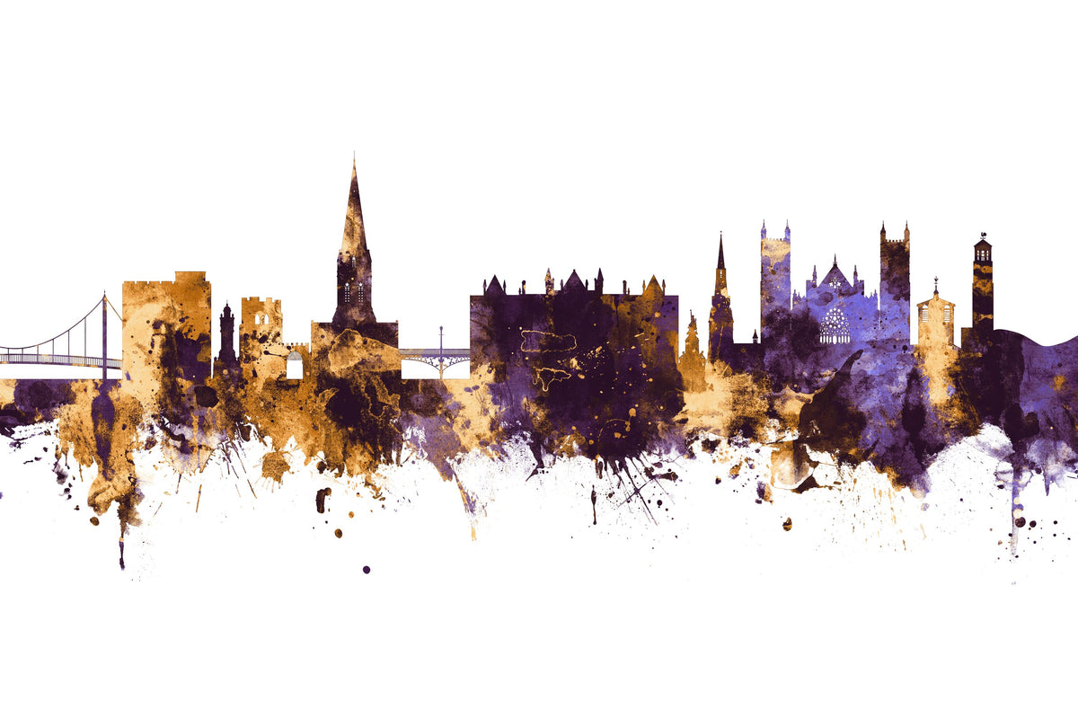 Exeter England Skyline Purple & Gold Mural Wallpaper - pure wallpaper artwork