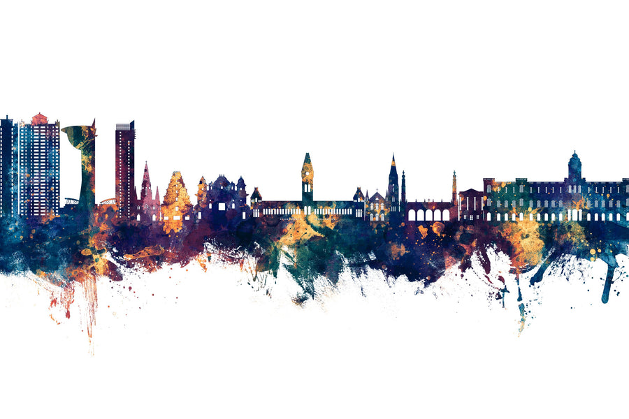Chennai Skyline India Blue & Bronze Mural Wallpaper