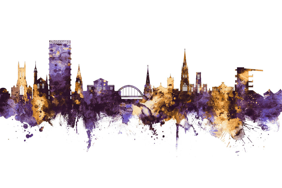 Cheltenham England Skyline Purple & Gold Mural Wallpaper